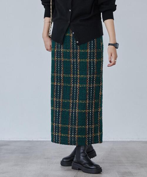 coen（コーエン）の「【WEB限定】Iラインツイードスカート（スカート・レディース・ブラック/ダークグリーン・M/L）」の2枚目の写真