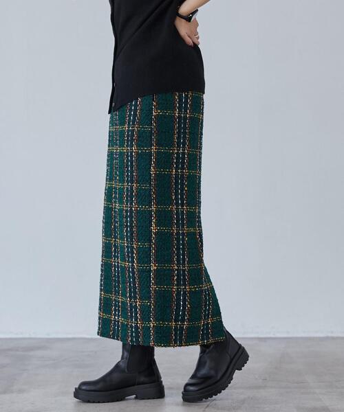 coen（コーエン）の「【WEB限定】Iラインツイードスカート（スカート・レディース・ブラック/ダークグリーン・M/L）」の4枚目の写真