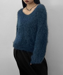 LVEU. | 【LVEU.】ワイドネックシャギープルオーバー / トップス カットソー ニット シャギー 起毛 ワイドネック Uネック ブラック ネイビー チャコール グレー(ニット/セーター)