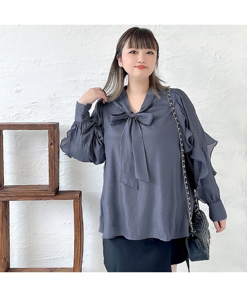 GOLDJAPAN(ゴールドジャパン)の「ボウタイオーガンジーブラウス【大きいサイズ対応】(シャツ/ブラウス・レディース・ブラック/ブルーグレー/クリーム・LL/3L/4L/5L)」の9枚目の写真