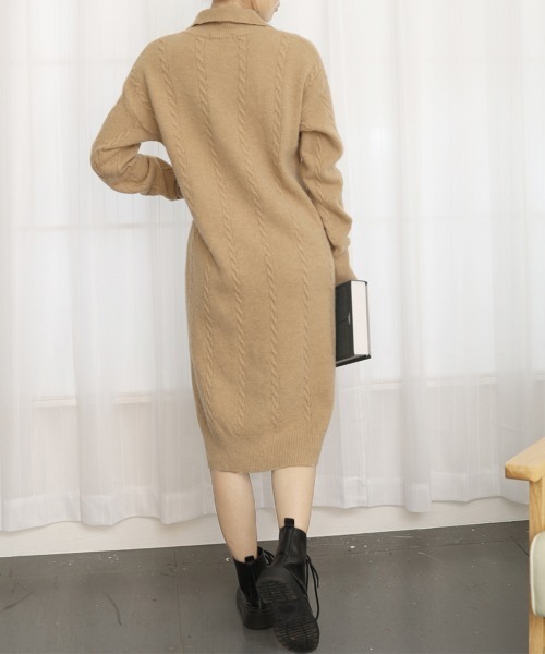 Miniministore(ミニミニストア)の「ケーブル編み ニットワンピース 韓国秋冬(ワンピース・レディース・ダークベージュ/アイボリー・フリー)」の8枚目の写真
