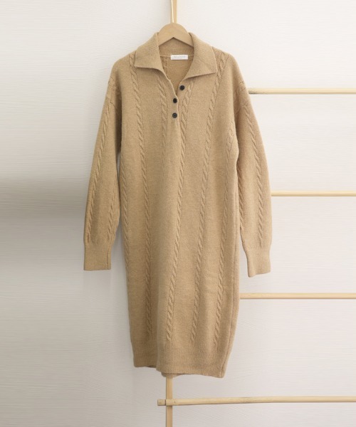 Miniministore(ミニミニストア)の「ケーブル編み ニットワンピース 韓国秋冬(ワンピース・レディース・ダークベージュ/アイボリー・フリー)」の9枚目の写真