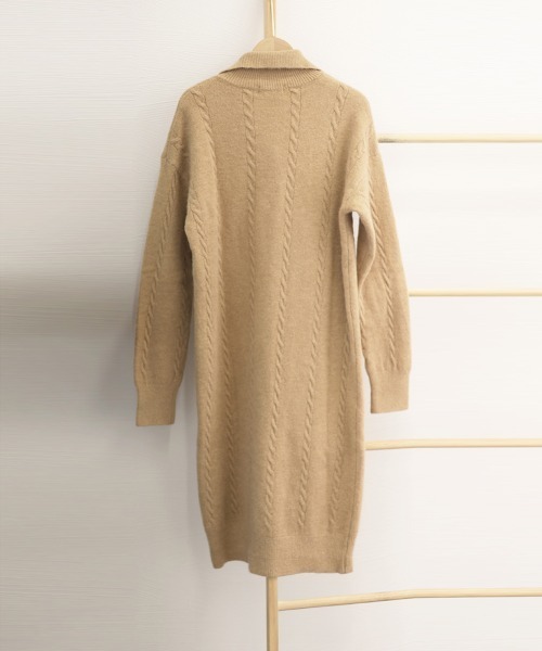 Miniministore(ミニミニストア)の「ケーブル編み ニットワンピース 韓国秋冬(ワンピース・レディース・ダークベージュ/アイボリー・フリー)」の10枚目の写真
