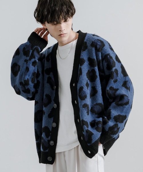 レオパード柄オーバーサイズVネックニットカーディガン（カーディガン  