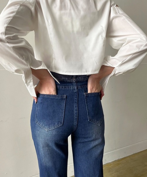 Jewelobe(ジュエローブ)の「パッチワークダメージルーズストレートパンツ(デニムパンツ・レディース・ブルー・S/M)」の5枚目の写真