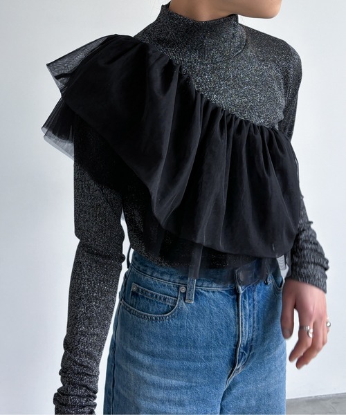 EPIMI E'PIMMY(エピミエピミー)の「2WAYチュールフリルキャミビスチェ(キャミソール・レディース・オフホワイト/グレー/グレイッシュベージュ/ブラック・MEDIUM)」の10枚目の写真