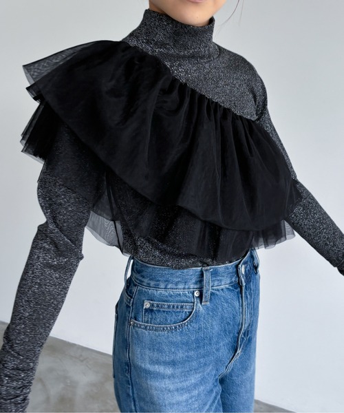 EPIMI E'PIMMY(エピミエピミー)の「2WAYチュールフリルキャミビスチェ(キャミソール・レディース・オフホワイト/グレー/グレイッシュベージュ/ブラック・MEDIUM)」の13枚目の写真