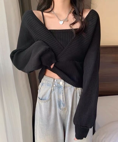 Sibra(シブラ)の「2WAYニットトップス(ニット/セーター・レディース・ホワイト/ブラック/ベージュ・M)」の2枚目の写真