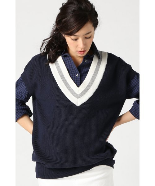 JOURNAL STANDARD（ジャーナルスタンダード）の「コットンウール チルデンベスト#（ニット/セーター・レディース・ネイビー/アイボリー・FREE）」の2枚目の写真