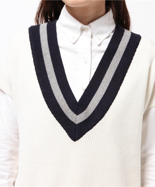 JOURNAL STANDARD（ジャーナルスタンダード）の「コットンウール チルデンベスト#（ニット/セーター・レディース・ネイビー/アイボリー・FREE）」の11枚目の写真