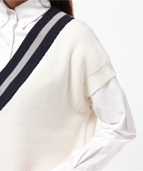 JOURNAL STANDARD（ジャーナルスタンダード）の「コットンウール チルデンベスト#（ニット/セーター・レディース・ネイビー/アイボリー・FREE）」の12枚目の写真