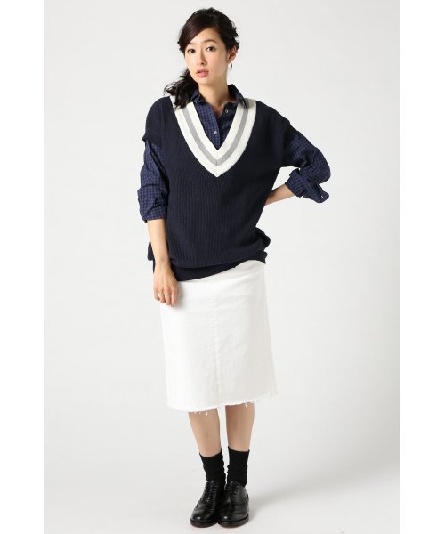 JOURNAL STANDARD（ジャーナルスタンダード）の「コットンウール チルデンベスト#（ニット/セーター・レディース・ネイビー/アイボリー・FREE）」の6枚目の写真
