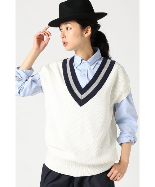 JOURNAL STANDARD（ジャーナルスタンダード）の「コットンウール チルデンベスト#（ニット/セーター・レディース・ネイビー/アイボリー・FREE）」の7枚目の写真