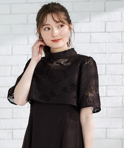 12Twelve Agenda（トゥエルブ　アジェンダ）の「【組み合わせ自由】【結婚式】プチハイネックフレアスリーブボレロブラウス（カーディガン/ボレロ・レディース・ブラウン/カーキ・M）」の2枚目の写真