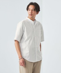 green label relaxing | オックスフォード ストライプ バンドカラー 半袖 シャツ -防シワ-(シャツ/ブラウス)