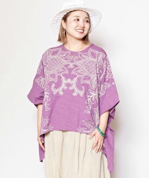 チャイハネ（チャイハネ）の「【チャイハネ】ラジャスタン変形Tシャツ（Tシャツ/カットソー・レディース・ホワイト/ブラック/イエロー/パープル/ベージュ・FREE）」の4枚目の写真