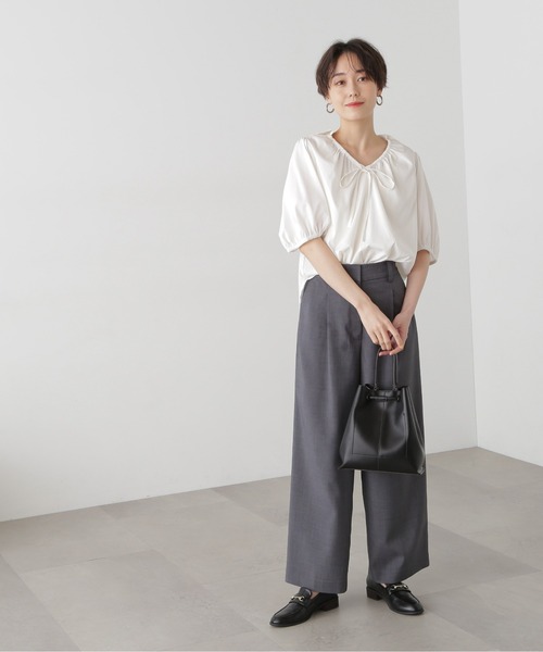 N.(N. Natural Beauty Basic)(エヌエヌナチュラルビューティーベーシック)の「◆【S Size Line】ドライタッチワイドパンツ(スラックス・レディース・グレー/ベージュ/ブルー・SMALL/MEDIUM)」の4枚目の写真
