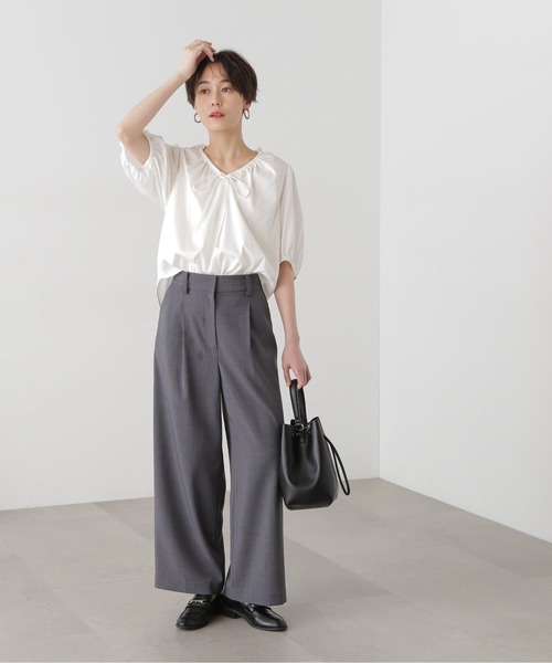 N.(N. Natural Beauty Basic)(エヌエヌナチュラルビューティーベーシック)の「◆【S Size Line】ドライタッチワイドパンツ(スラックス・レディース・グレー/ベージュ/ブルー・SMALL/MEDIUM)」の5枚目の写真