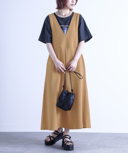 n'OrLABEL（ノアールレーベル）の「『カットジョーゼットジャンスカ』（ジャンパースカート・レディース・ベージュ/チャコール/ブラック・1/2）」の9枚目の写真