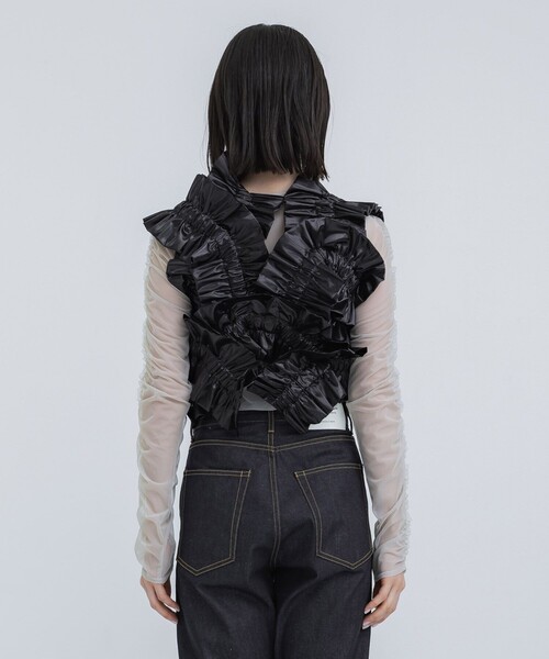 フリル付き黒ベスト フリーサイズ HOUGA/ホウガ】《STUDIOUS別注》prima frill vest/プリマフリル