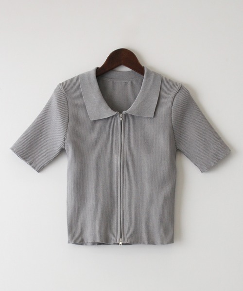 SpRay（スプレイ）の「リブダブルファスナークロップド丈トップス（Tシャツ/カットソー・レディース・グレー/ブラック/アイボリー/ブルー・FREE）」の22枚目の写真