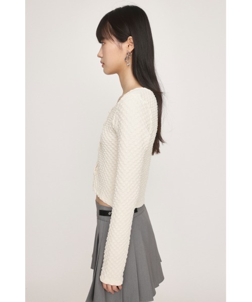 SLY（スライ）の「BUMPY CUT JQ C/D バンピー カット ジャガード カーディガン（カーディガン/ボレロ・レディース・ブラック/アイボリー/ブルー/ライトイエロー・FREE）」の9枚目の写真