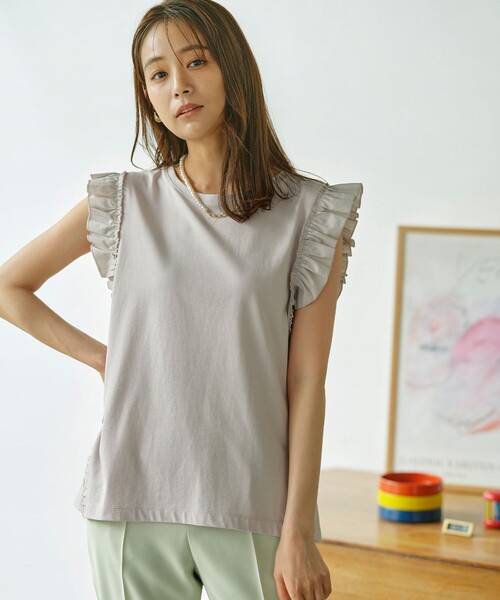 組曲(クミキョク)の「Jazzy-Jersey フリル袖Tシャツ(Tシャツ/カットソー・レディース・ピンク系/ブラック系/ブルー系/アイボリー系・7/6/5)」の7枚目の写真