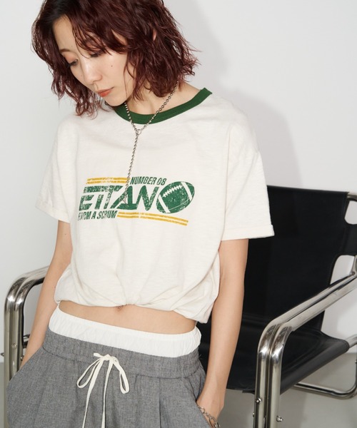Auntie Rosa Holiday（アンティローザホリデー）の「ヴィンテージライクネップリンガーアメフトTEE（Tシャツ/カットソー・レディース・ホワイト系その他/チャコールグレー/オフホワイト・FREE）」の3枚目の写真