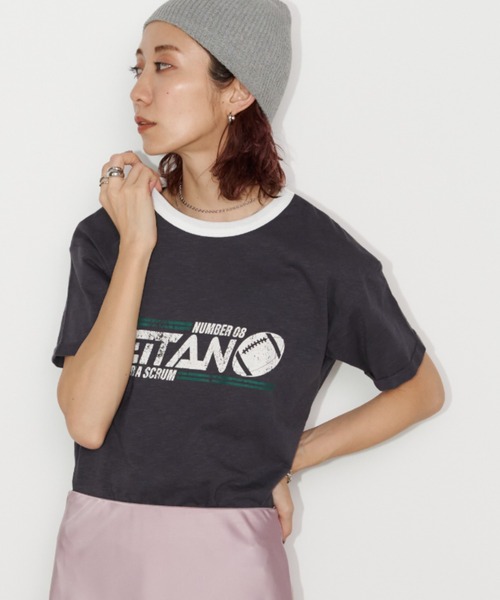 Auntie Rosa Holiday（アンティローザホリデー）の「ヴィンテージライクネップリンガーアメフトTEE（Tシャツ/カットソー・レディース・ホワイト系その他/チャコールグレー/オフホワイト・FREE）」の9枚目の写真