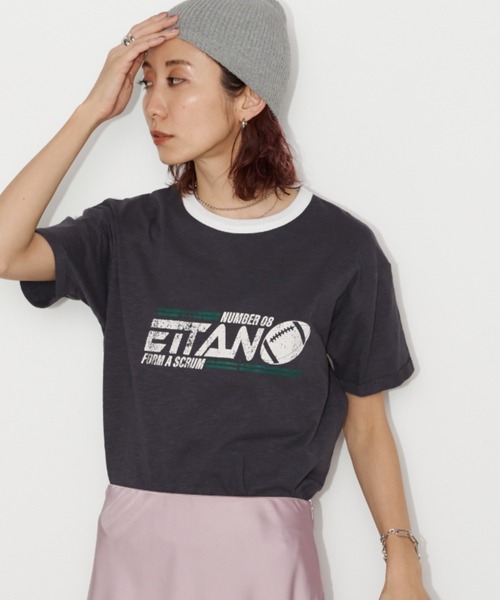 Auntie Rosa Holiday（アンティローザホリデー）の「ヴィンテージライクネップリンガーアメフトTEE（Tシャツ/カットソー・レディース・ホワイト系その他/チャコールグレー/オフホワイト・FREE）」の10枚目の写真