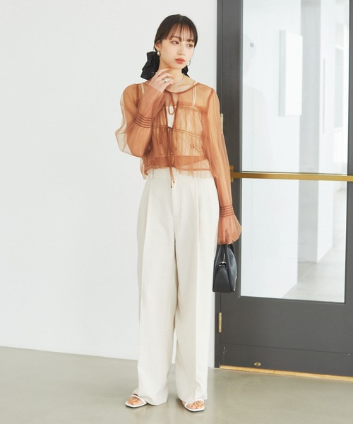 VIS（ビス）の「【前後2WAY】袖シャーリングチュールリボンブラウス（シャツ/ブラウス・レディース・ホワイト/ブラウン/ブラック・FREE）」の7枚目の写真