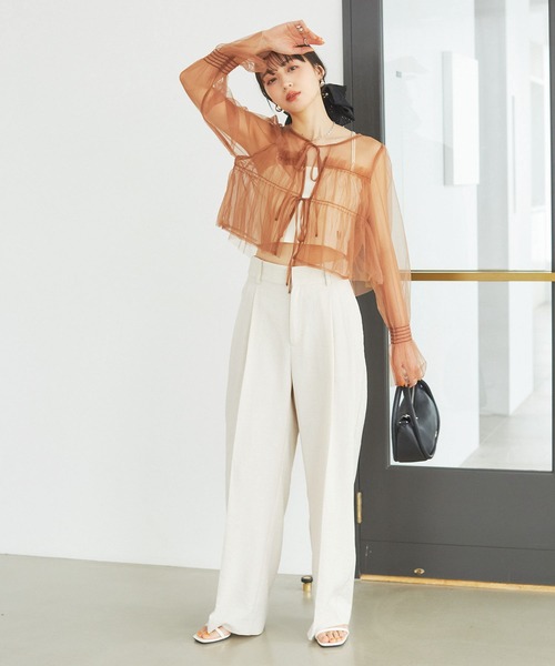 VIS（ビス）の「【前後2WAY】袖シャーリングチュールリボンブラウス（シャツ/ブラウス・レディース・ホワイト/ブラウン/ブラック・FREE）」の8枚目の写真