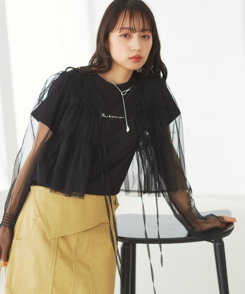 VIS（ビス）の「【前後2WAY】袖シャーリングチュールリボンブラウス（シャツ/ブラウス・レディース・ホワイト/ブラウン/ブラック・FREE）」の9枚目の写真
