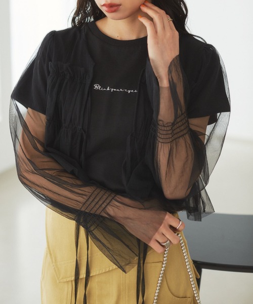 VIS（ビス）の「【前後2WAY】袖シャーリングチュールリボンブラウス（シャツ/ブラウス・レディース・ホワイト/ブラウン/ブラック・FREE）」の10枚目の写真