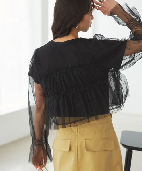 VIS（ビス）の「【前後2WAY】袖シャーリングチュールリボンブラウス（シャツ/ブラウス・レディース・ホワイト/ブラウン/ブラック・FREE）」の11枚目の写真