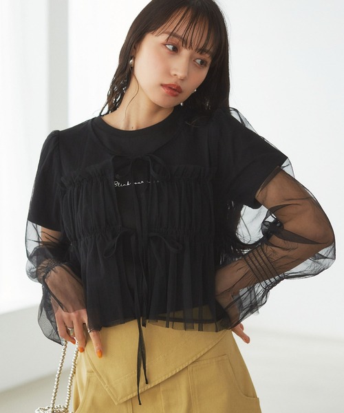 VIS（ビス）の「【前後2WAY】袖シャーリングチュールリボンブラウス（シャツ/ブラウス・レディース・ホワイト/ブラウン/ブラック・FREE）」の12枚目の写真