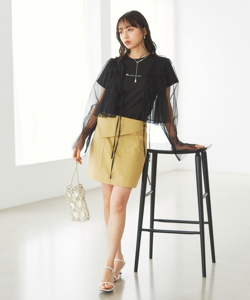 VIS（ビス）の「【前後2WAY】袖シャーリングチュールリボンブラウス（シャツ/ブラウス・レディース・ホワイト/ブラウン/ブラック・FREE）」の13枚目の写真