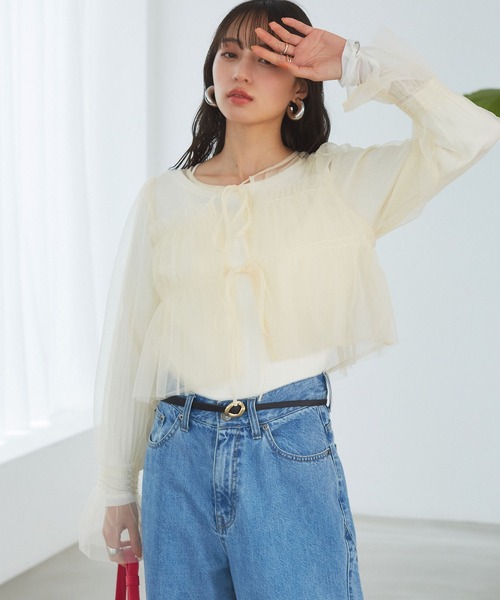 VIS（ビス）の「【前後2WAY】袖シャーリングチュールリボンブラウス（シャツ/ブラウス・レディース・ホワイト/ブラウン/ブラック・FREE）」の15枚目の写真