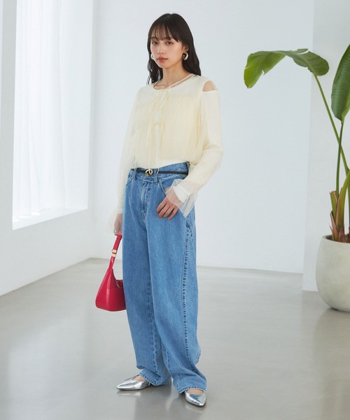 VIS（ビス）の「【前後2WAY】袖シャーリングチュールリボンブラウス（シャツ/ブラウス・レディース・ホワイト/ブラウン/ブラック・FREE）」の17枚目の写真