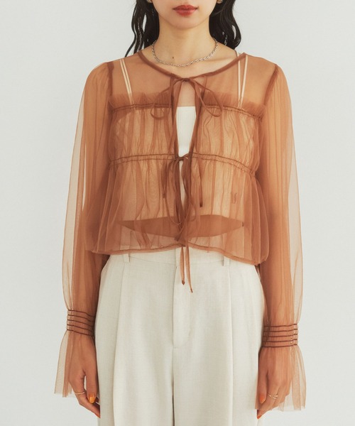 VIS（ビス）の「【前後2WAY】袖シャーリングチュールリボンブラウス（シャツ/ブラウス・レディース・ホワイト/ブラウン/ブラック・FREE）」の19枚目の写真