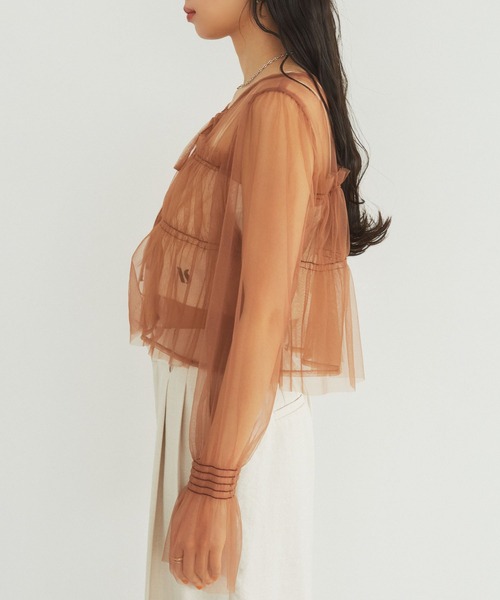 VIS（ビス）の「【前後2WAY】袖シャーリングチュールリボンブラウス（シャツ/ブラウス・レディース・ホワイト/ブラウン/ブラック・FREE）」の20枚目の写真