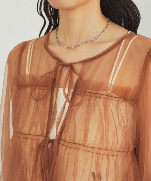 VIS（ビス）の「【前後2WAY】袖シャーリングチュールリボンブラウス（シャツ/ブラウス・レディース・ホワイト/ブラウン/ブラック・FREE）」の22枚目の写真