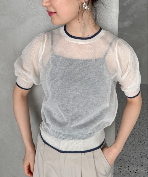 feepur（フェピュール）の「【ハンドウォッシャブル】バイカラーシアーパフニット（ニット/セーター・レディース・ブラック/オフホワイト/グレー・MEDIUM）」の16枚目の写真