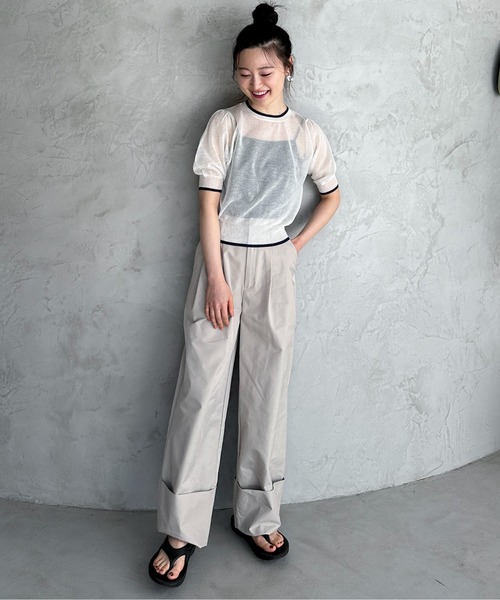 feepur（フェピュール）の「【ハンドウォッシャブル】バイカラーシアーパフニット（ニット/セーター・レディース・ブラック/オフホワイト/グレー・MEDIUM）」の18枚目の写真