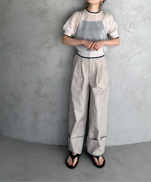 feepur（フェピュール）の「【ハンドウォッシャブル】バイカラーシアーパフニット（ニット/セーター・レディース・ブラック/オフホワイト/グレー・MEDIUM）」の20枚目の写真