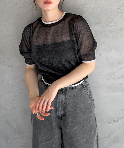 feepur（フェピュール）の「【ハンドウォッシャブル】バイカラーシアーパフニット（ニット/セーター・レディース・ブラック/オフホワイト/グレー・MEDIUM）」の14枚目の写真