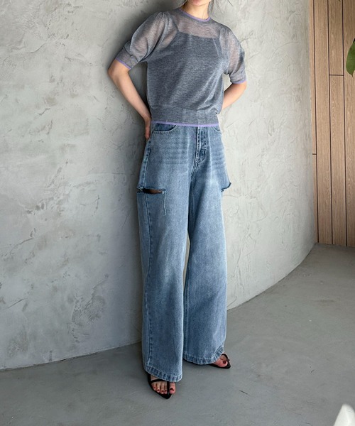 feepur（フェピュール）の「【ハンドウォッシャブル】バイカラーシアーパフニット（ニット/セーター・レディース・ブラック/オフホワイト/グレー・MEDIUM）」の22枚目の写真