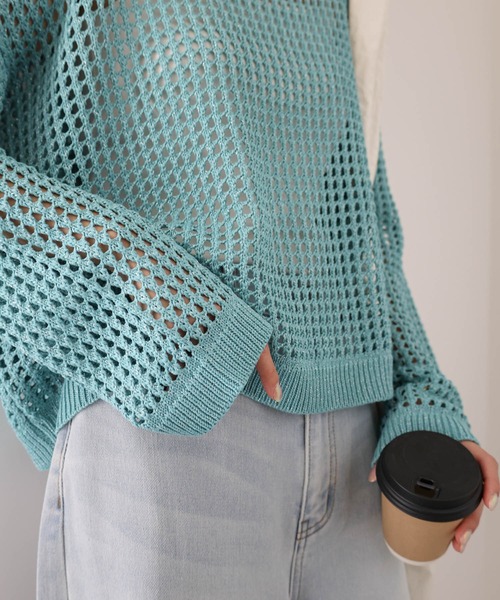 リネンライクメッシュニットトップス（ニット/セーター）｜andme