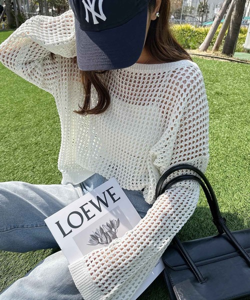 セール】リネンライクメッシュニットトップス（ニット/セーター