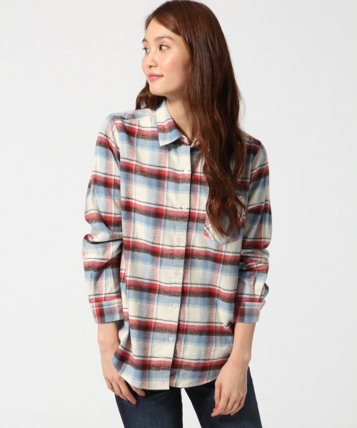 GLOBAL WORK（グローバルワーク）の「フランネル2WAYシャツ長袖/563544（シャツ/ブラウス・レディース・ネイビー/イエロー/グリーン/ホワイト系その他/オフホワイト/ホワイト/レッド・MEDIUM/LARGE/SMALL）」の2枚目の写真